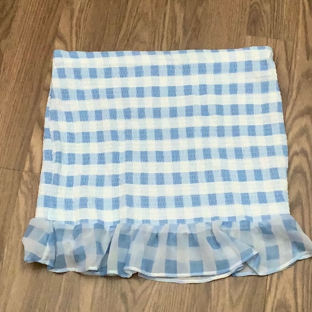 No Boundaries Smocked  Ruffle Pull On Skirt White  Blue Plaid Size XXL (19)